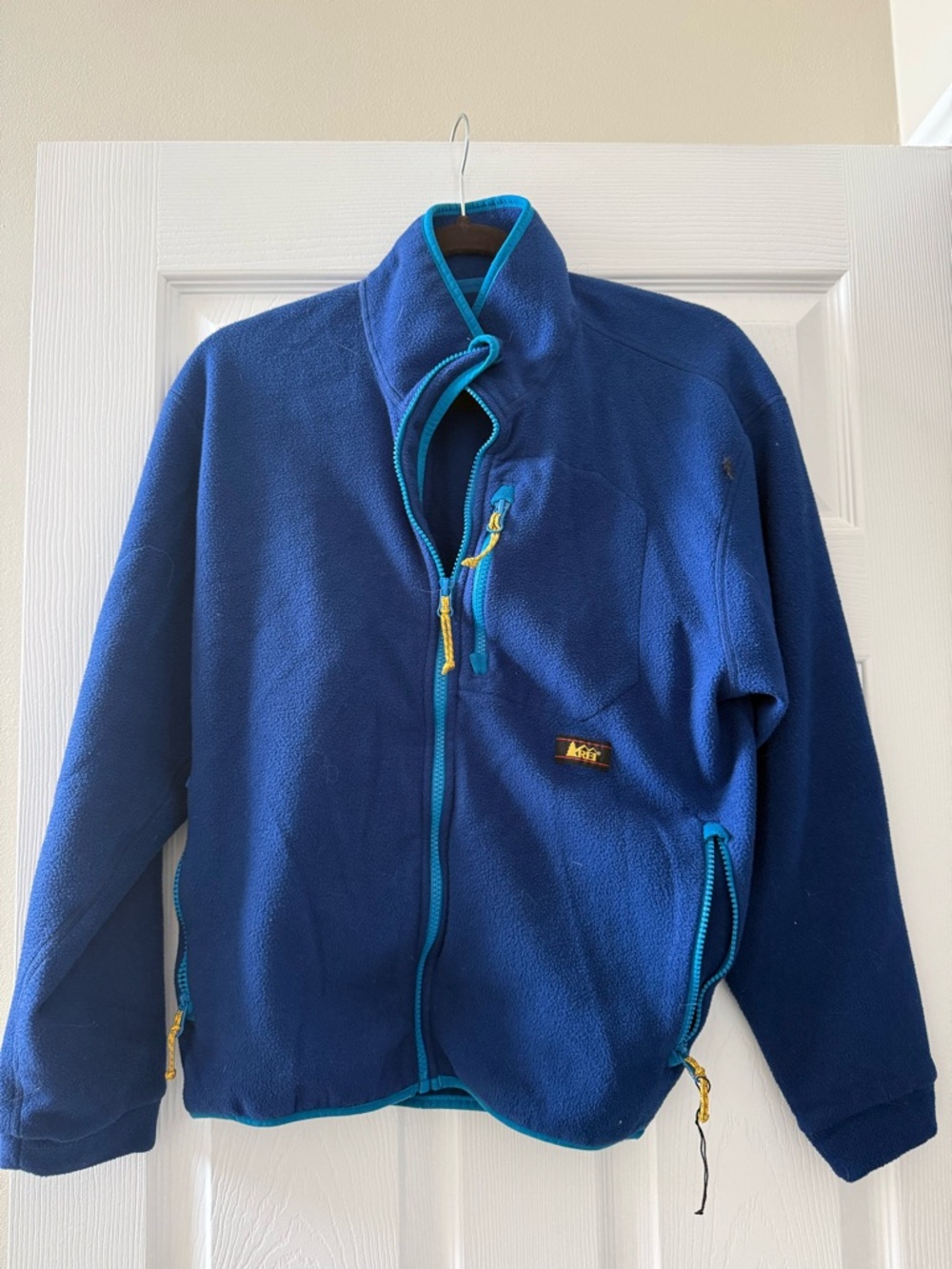 REI Blue Fleece Jacket with Bright Turquoise Trim
